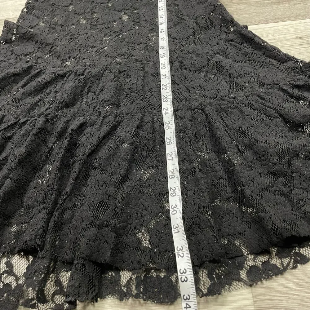 🔥Free People Black Lace Sheer Fit Flare Tiered Mini Dress Coquette Goth Grunge